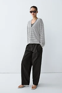 Striped V-neck knit sweater