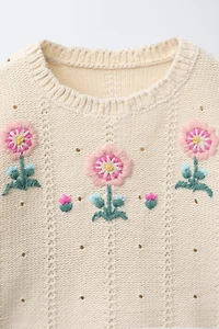 FLORAL EMBROIDERED KNIT SWEATER