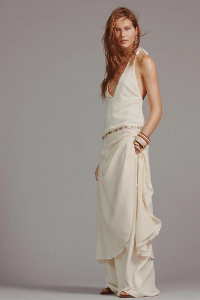 BEADED HALTER MIDI DRESS