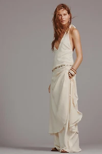 BEADED HALTER MIDI DRESS