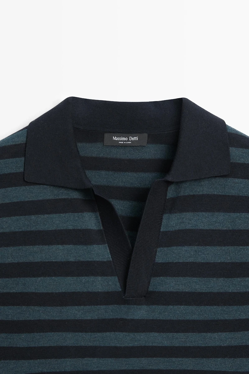 Pull polo en maille rayée contrastée