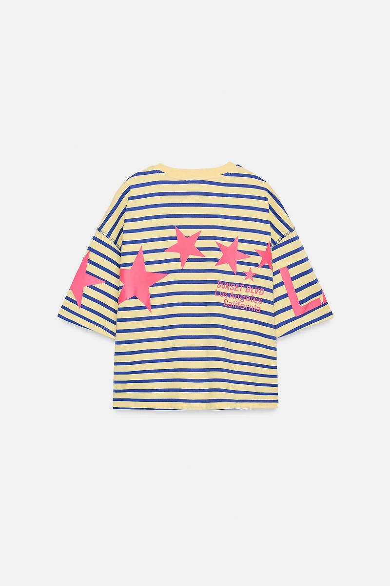OVERSIZED STRIPED TEXT T-SHIRT