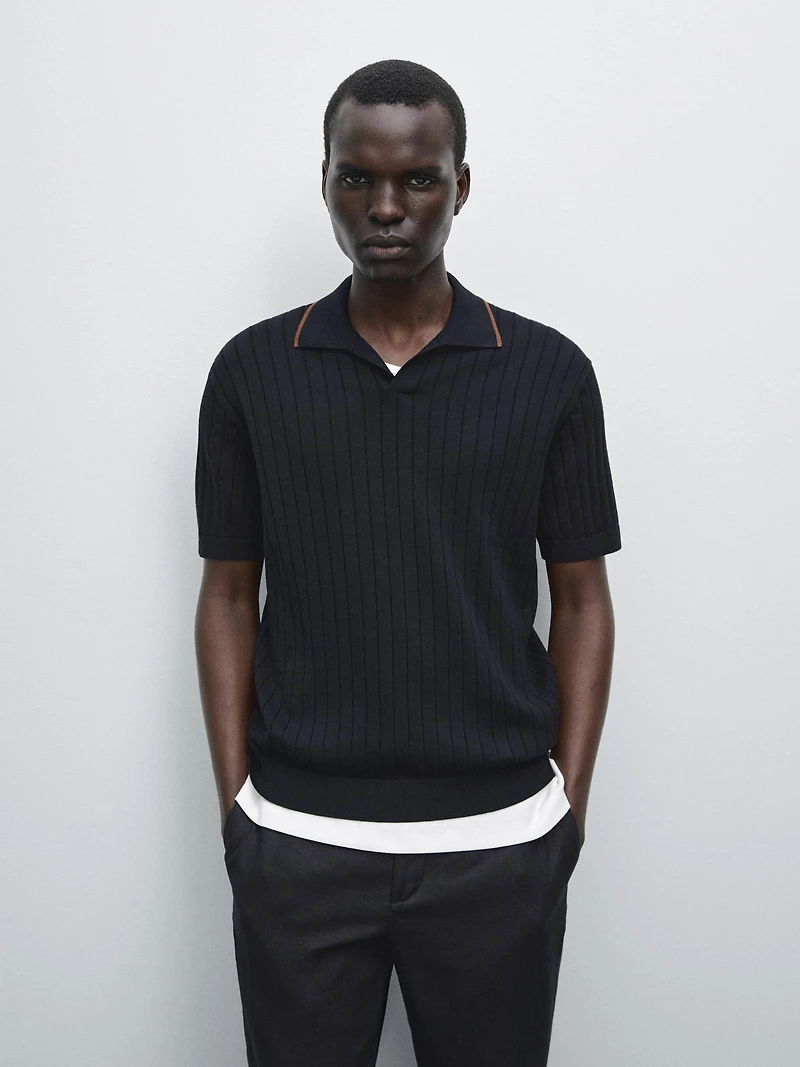 Ribbed knit polo shirt