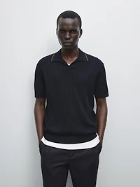 Ribbed knit polo shirt