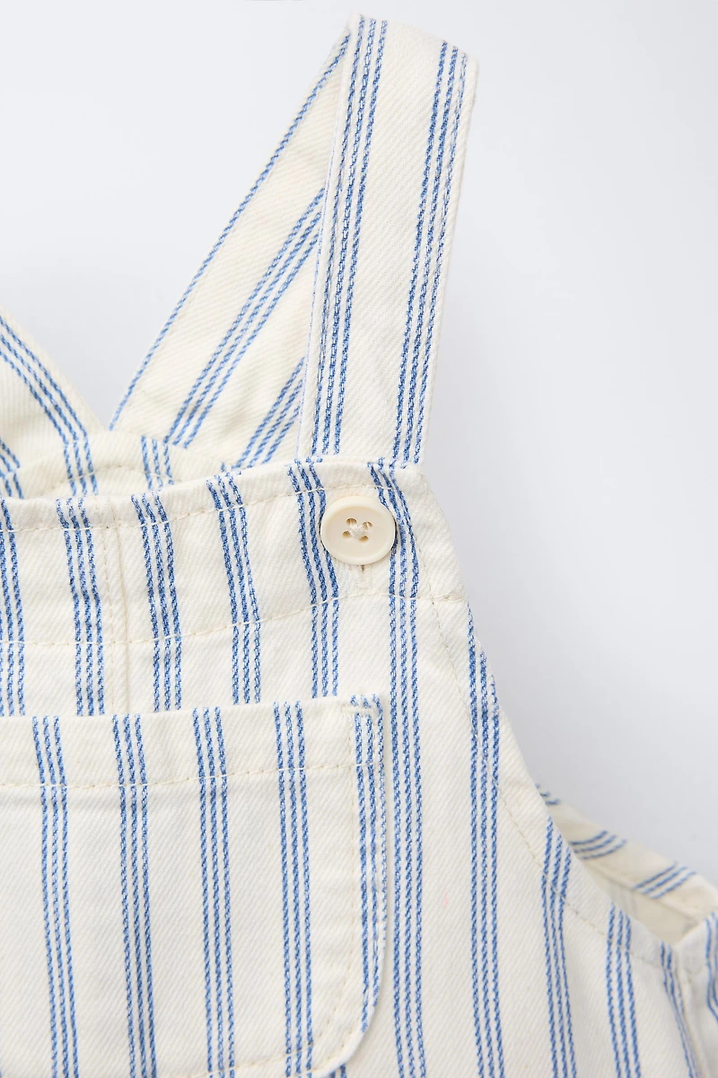 STRIPED TWILL OVERALL SHORTS