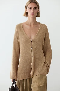 Long knit V-neck cardigan