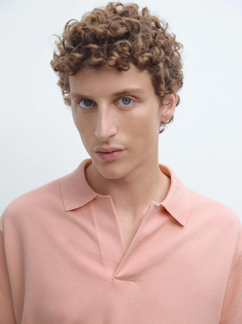 Knit V-neck polo shirt