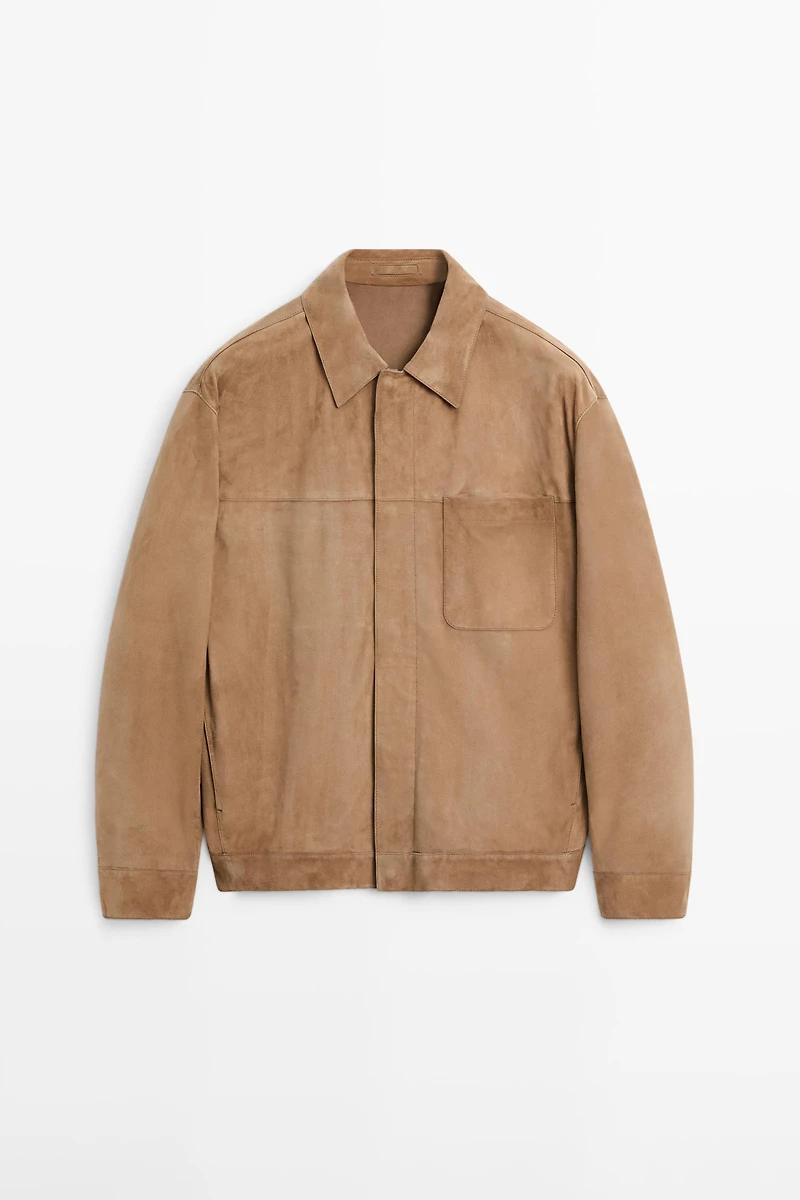 Suede leather jacket with pocket detail