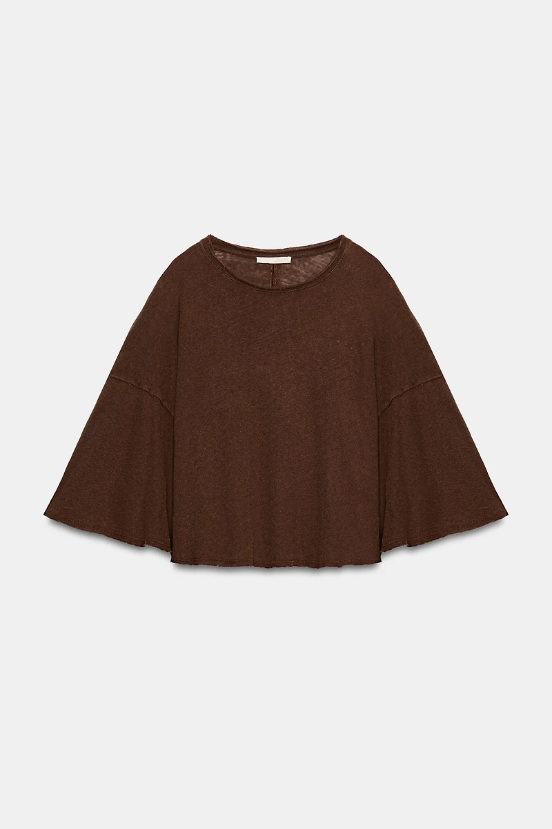 COTTON AND LINEN CAPE T-SHIRT
