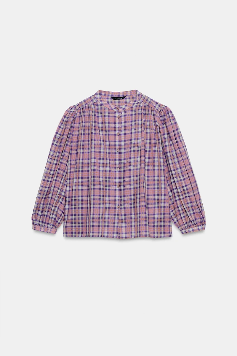 BLOUSE À CARREAUX COL ROND