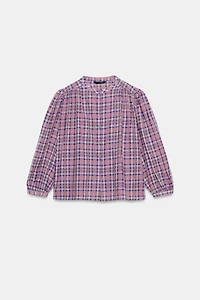 BLOUSE À CARREAUX COL ROND