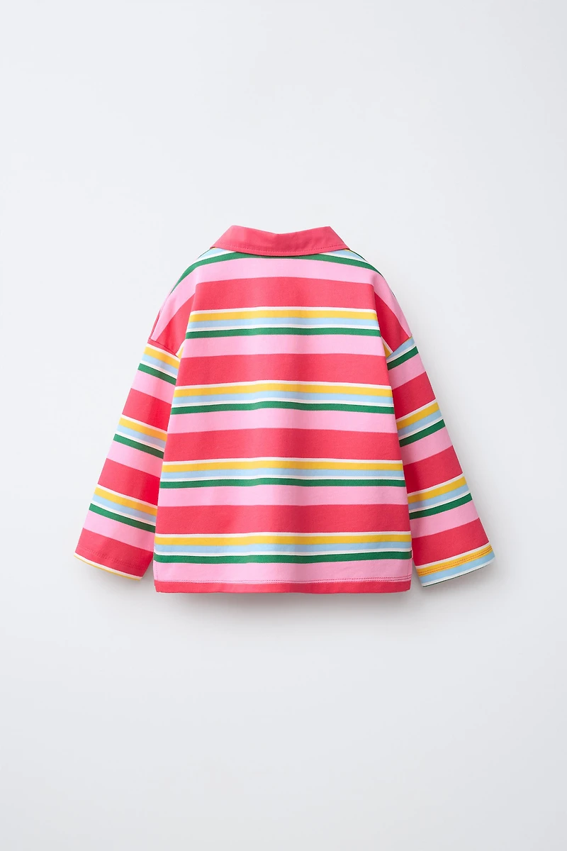 STRIPED POLO SHIRT WITH CONTRAST COLLAR
