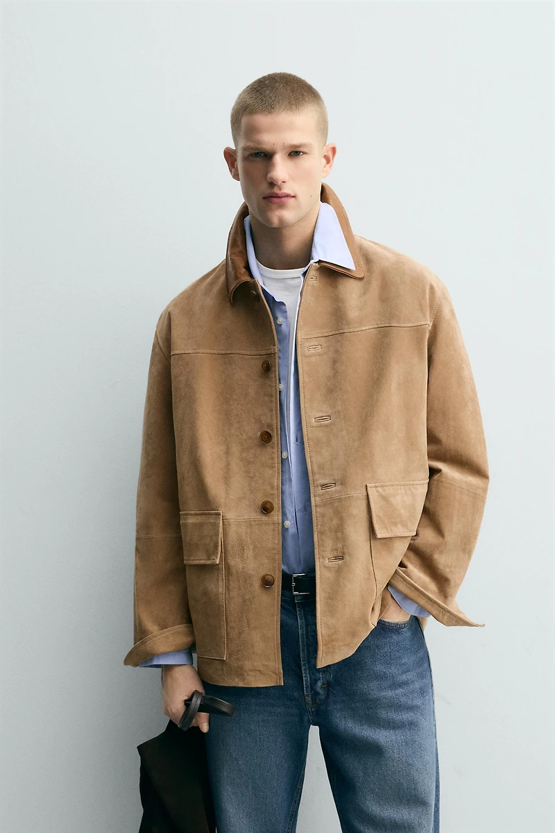 MATCHING COLLAR SUEDE LEATHER JACKET