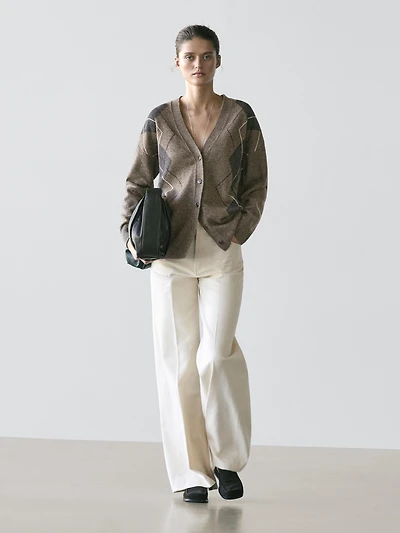 Wool argyle knit cardigan