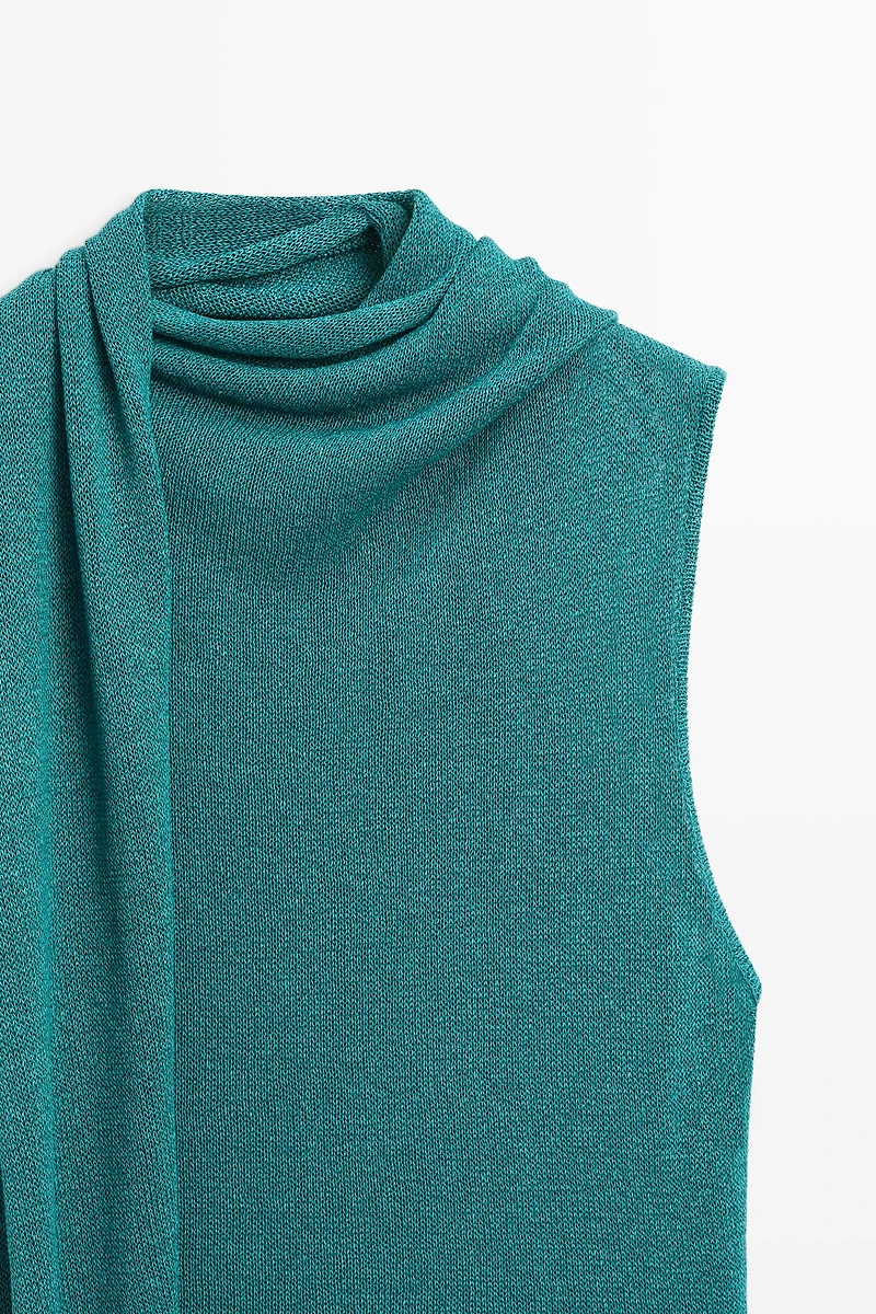 High neck top with scarf detail