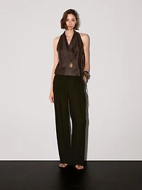 Linen blend crossover halter top