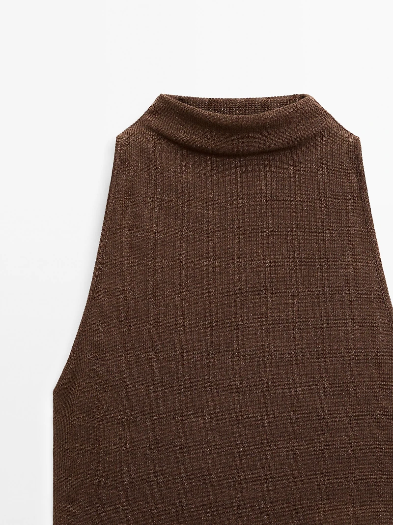 Top à encolure américaine effet métallisé