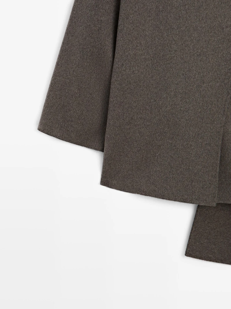 Mid-length wool blend coat with scarf