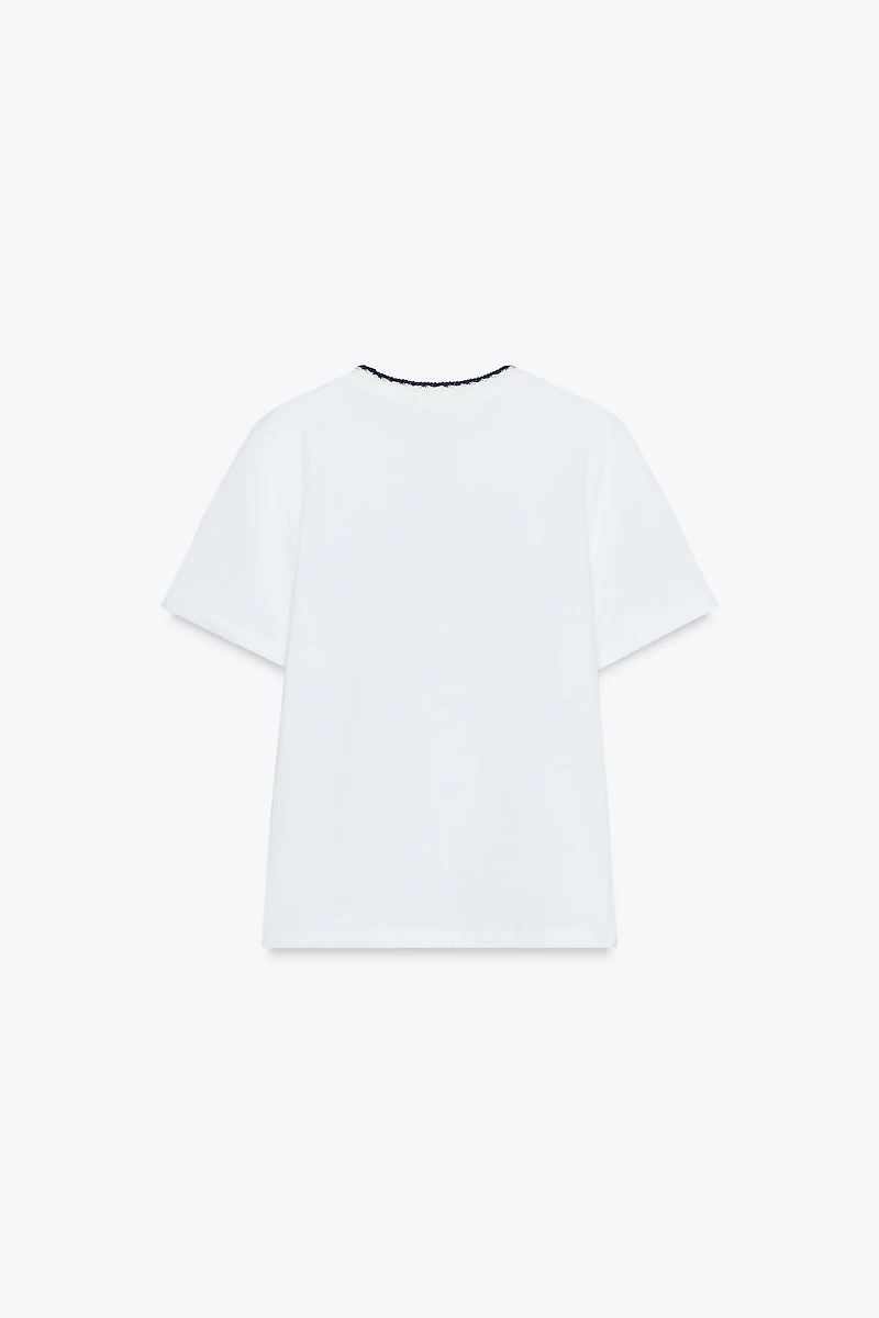 TEXT T-SHIRT WITH KNIT COLLAR