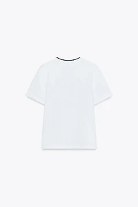 TEXT T-SHIRT WITH KNIT COLLAR