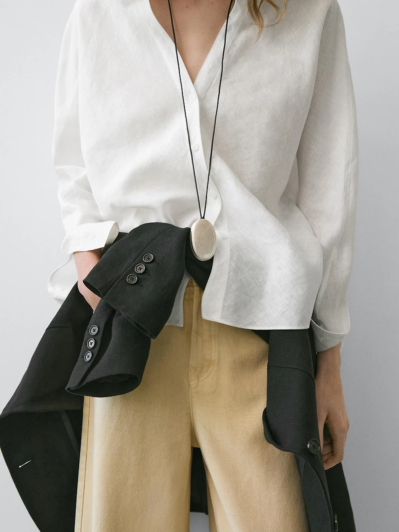 100% linen stand collar shirt