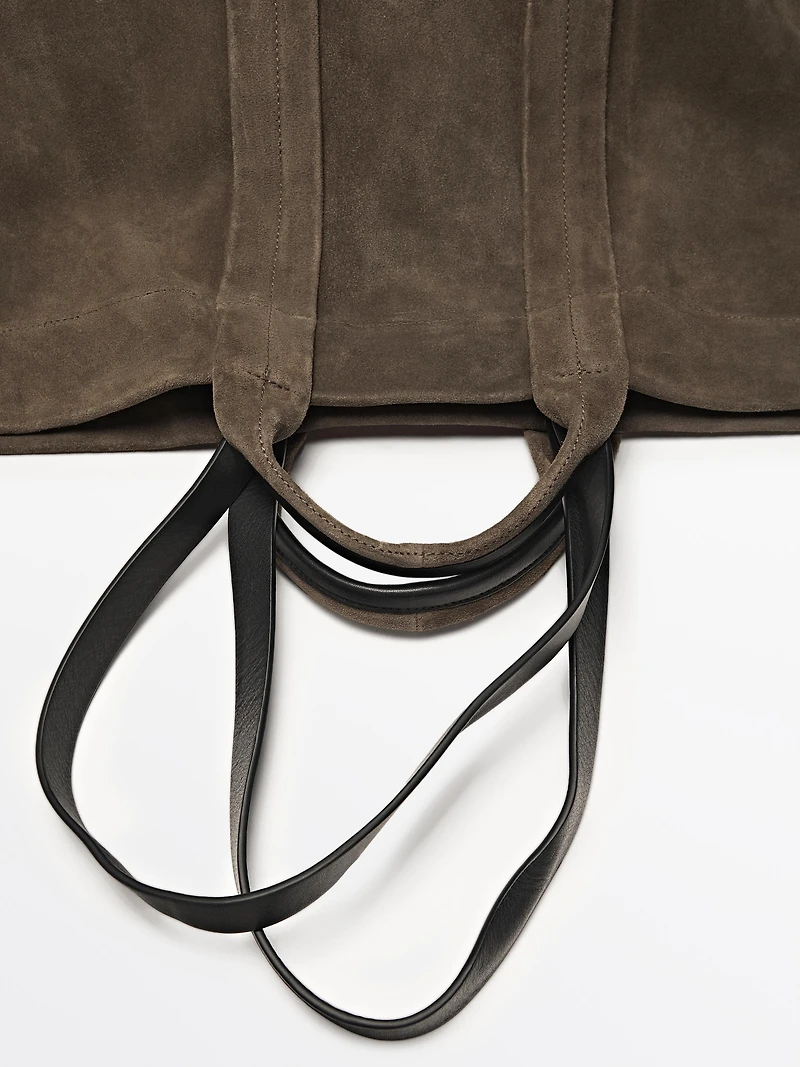 Split suede leather shopper bag