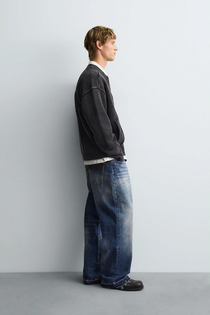 BLOUSON BOMBER EN MAILLE DÉLAVÉE