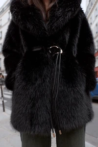 FAUX FUR COAT WITH BELT