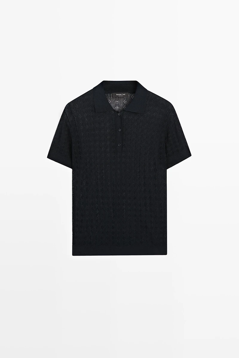 Open-knit polo sweater