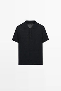 Open-knit polo sweater