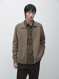 Cotton blend zip-up knit cardigan