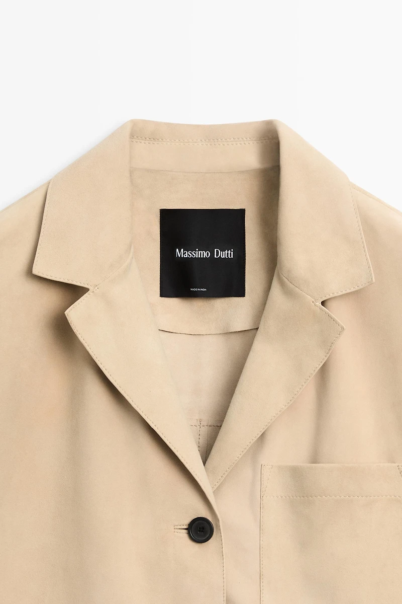 Suede leather pocket blazer