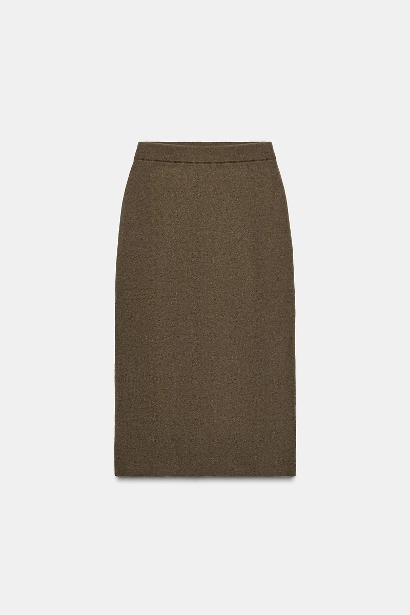 WOOL BLEND STRAIGHT MIDI SKIRT