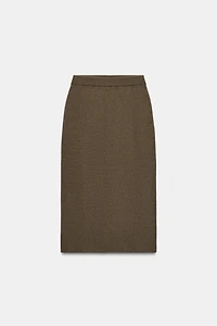 WOOL BLEND STRAIGHT MIDI SKIRT