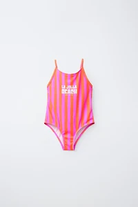 6-14 YEARS / STRIPED TEXT LA JOLLA BEACH SWIMSUIT