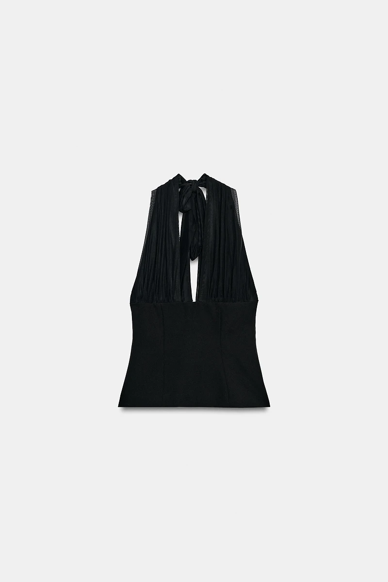 COMBINATION TULLE HALTER TOP
