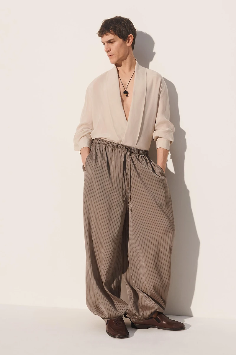 VISCOSE-CUPRO STRIPED BALLOON FIT PANTS