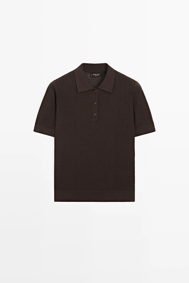 Cotton blend open-knit polo shirt