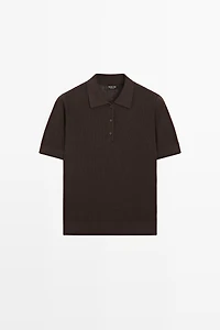 Cotton blend open-knit polo shirt
