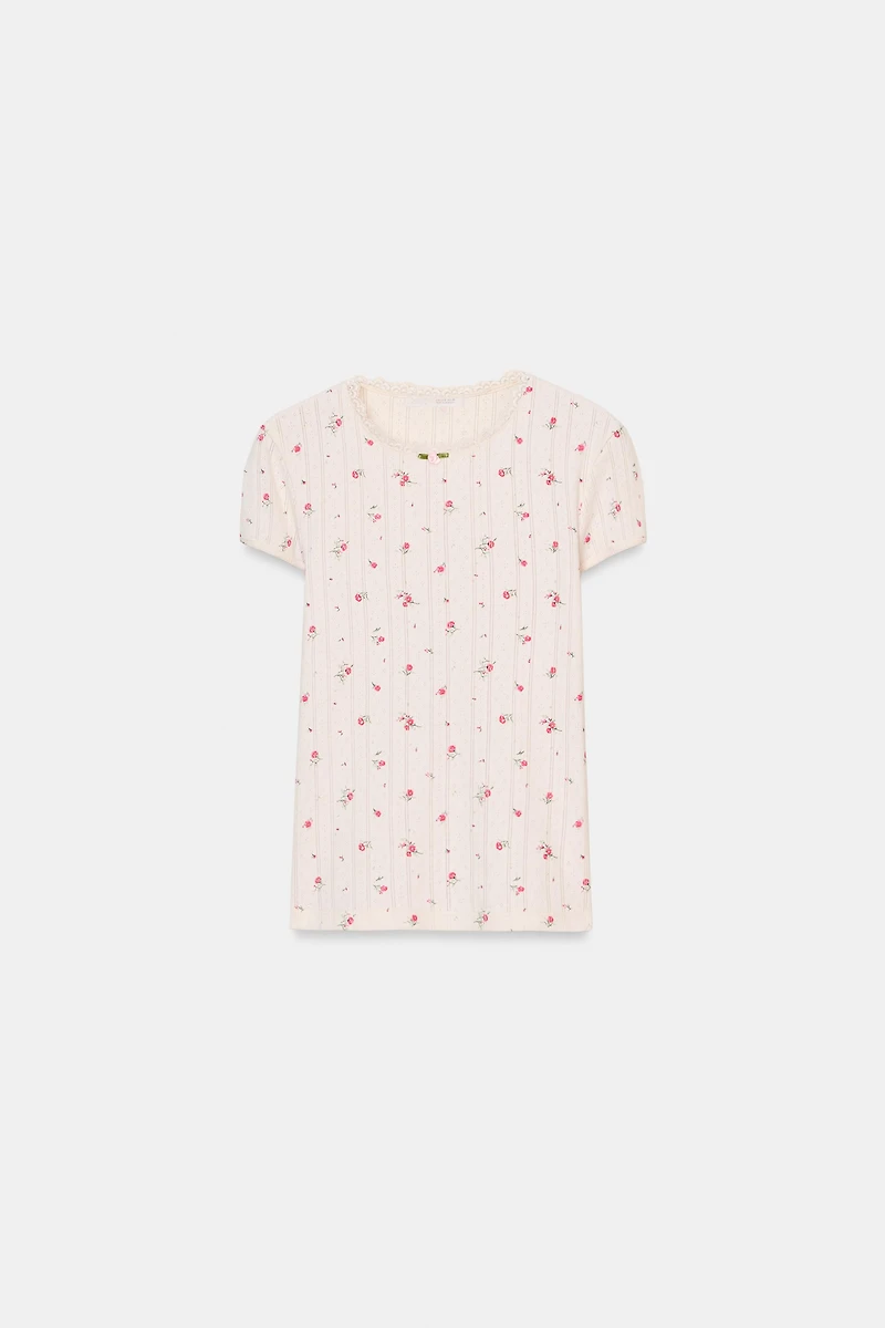 POINTELLE FLORAL T-SHIRT