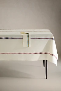 MULTICOLORED EMBROIDERED COTTON TABLECLOTH