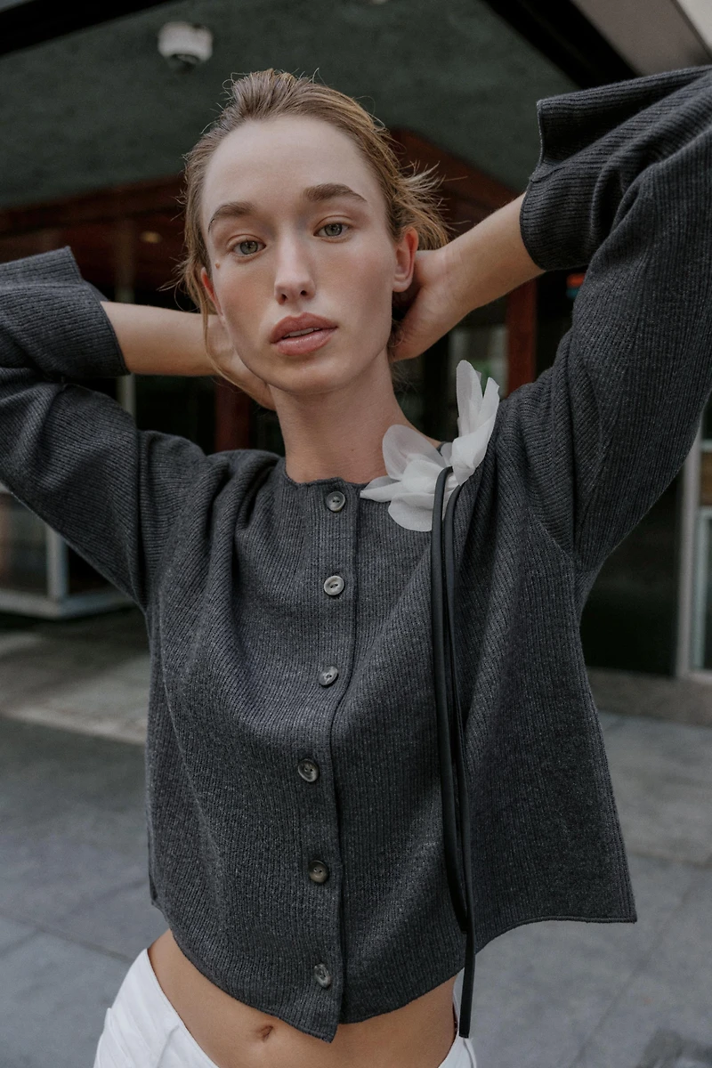 FLORAL RIBBED JACKET