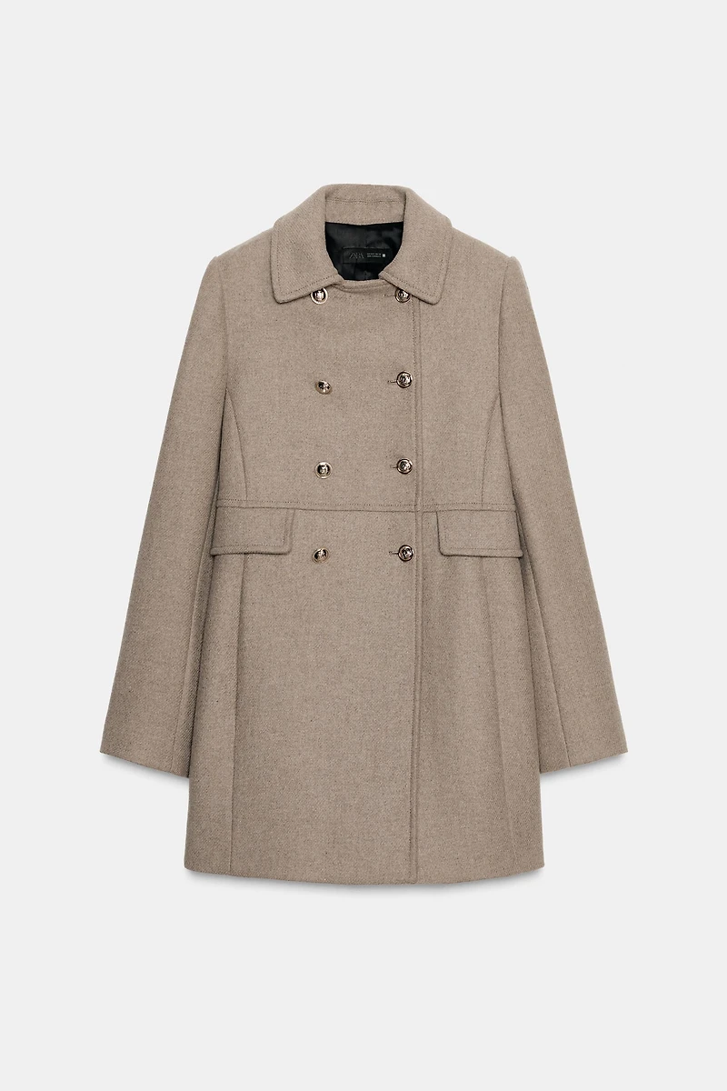 WOOL BLEND DOUBLE BREASTED SHORT COAT