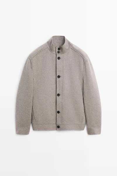 Wool blend high neck double fabric jacket
