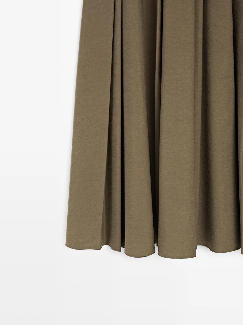 Jupe midi plissée taille contrastante