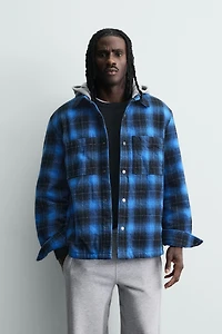 CONTRAST HOODIE PLAID OVERSHIRT