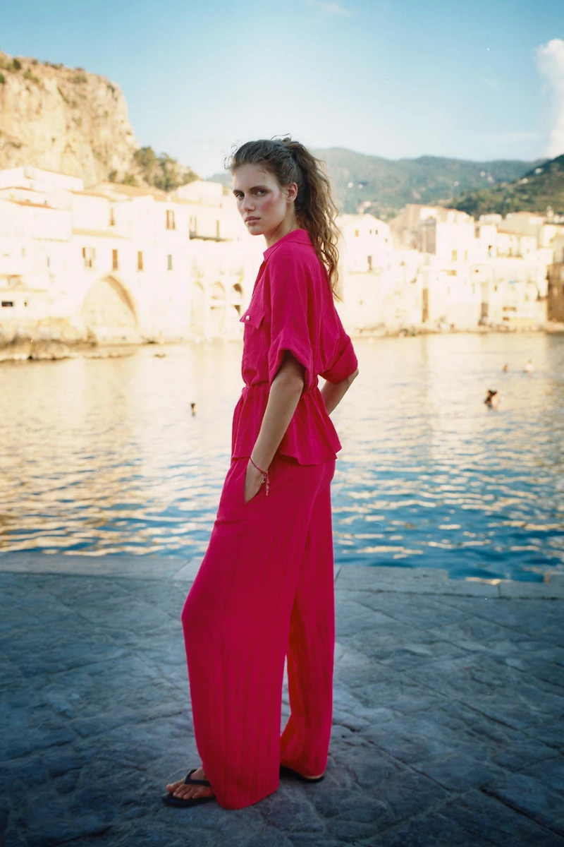 ELASTIC WAISTBAND WIDE LEG PANTS