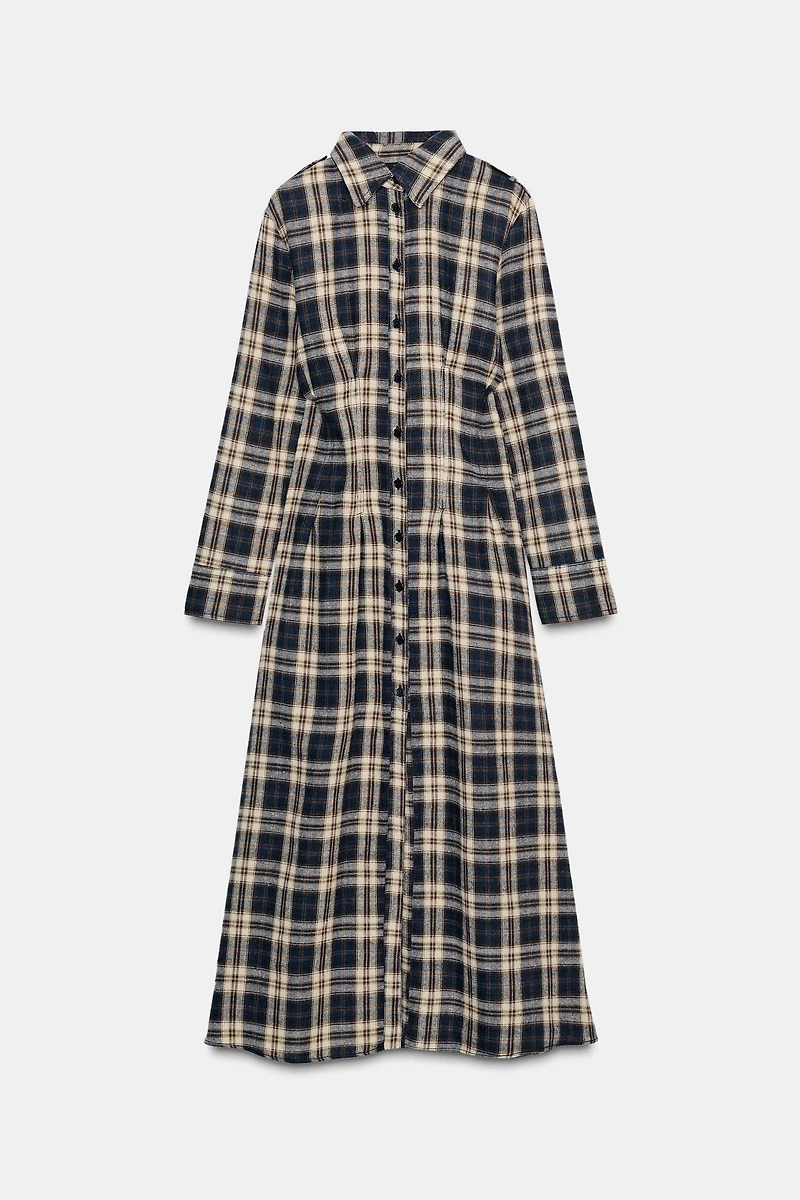 PLAID PLEATED MIDI DRESS