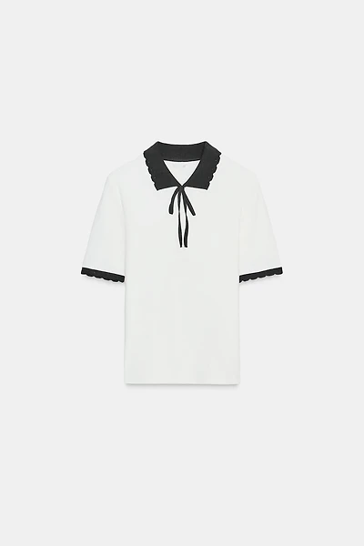 CONTRAST COLLAR BOW T-SHIRT
