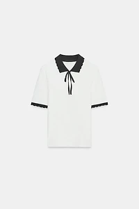 CONTRAST COLLAR BOW T-SHIRT